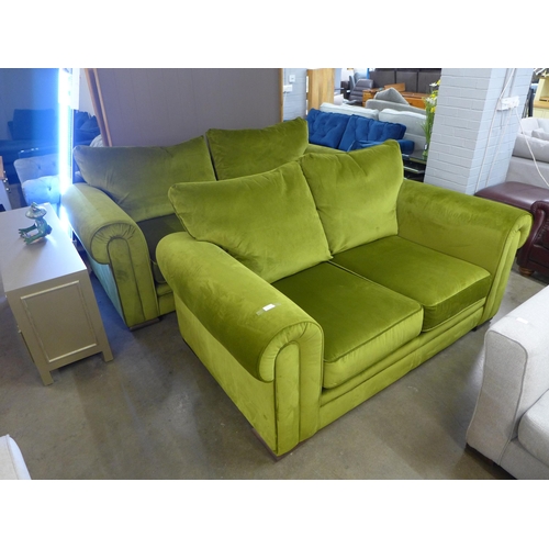 1374 - A moss green velvet four and 2.5 seater sofa