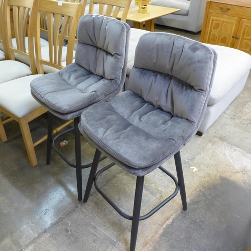 1408 - A pair of Enderson dark grey velvet bar stools