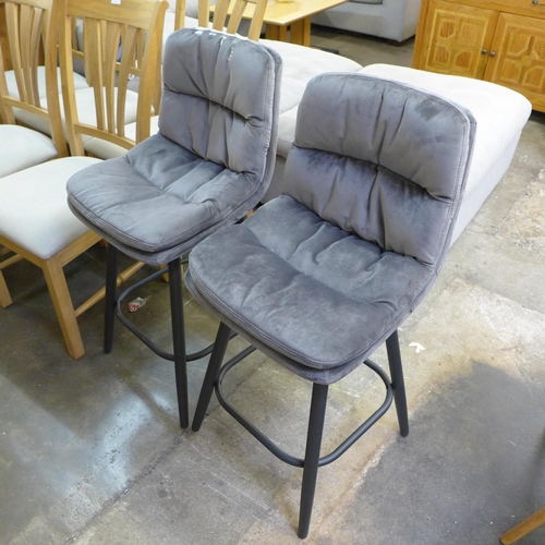 1409 - A pair of Enderson dark grey velvet bar stools