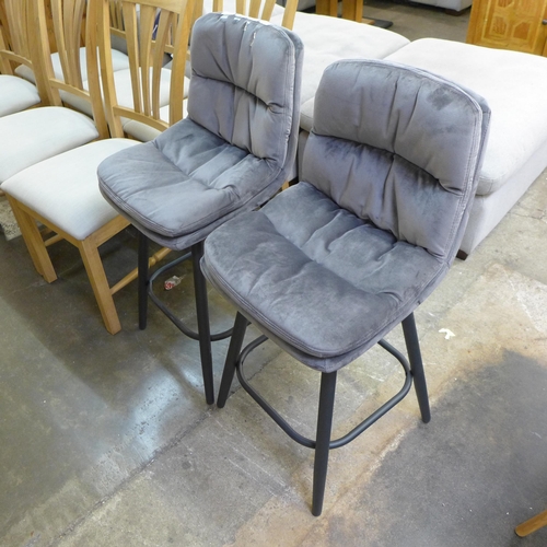 1410 - A pair of Enderson dark grey velvet bar stools