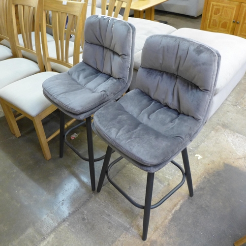 1411 - A pair of Enderson dark grey velvet bar stools