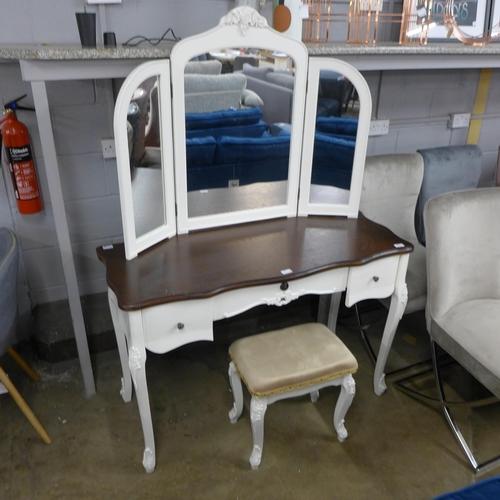 1431 - A dressing table with contrast top and upholstered stool - marked top