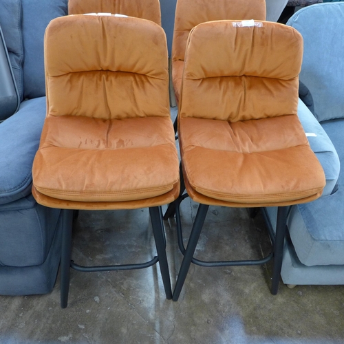 1485 - A pair of Enderson orange velvet bar stools