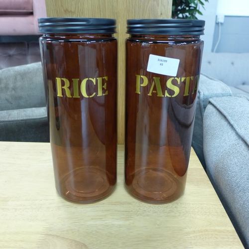 1340 - A set of rice and pasta amber glass storage jars - H 28cms (68429808)