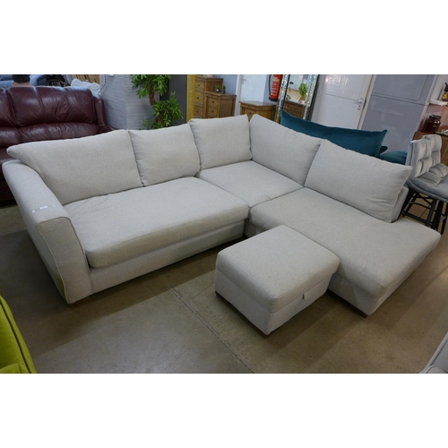 1375 - A cloud grey upholstered RHF corner sofa with small ottoman footstool