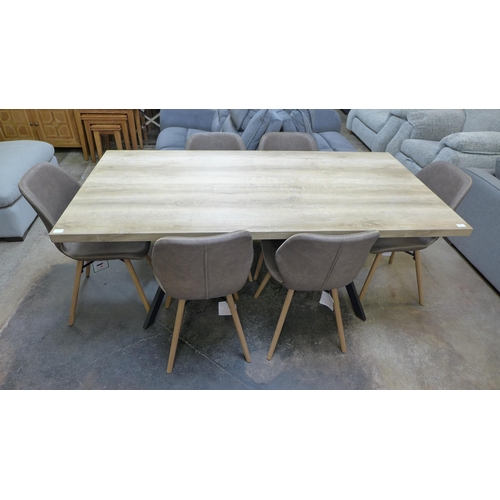 1437 - A Kamala 1.8m fixed top dining table with a set of six Durama light brown dining chairs