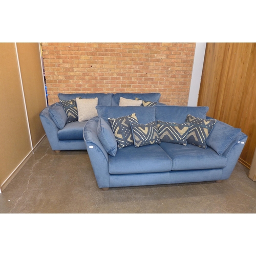 1995 - A Barker and Stonehouse diamond blue velvet three (W- 225cm D- 102cm H- 90cm) and 2.5 seater sofas (... 