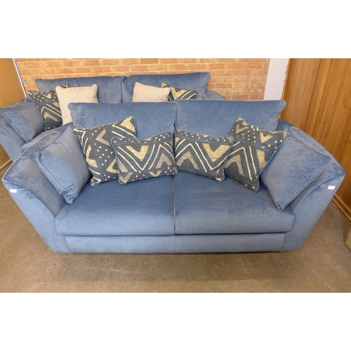 1995 - A Barker and Stonehouse diamond blue velvet three (W- 225cm D- 102cm H- 90cm) and 2.5 seater sofas (... 