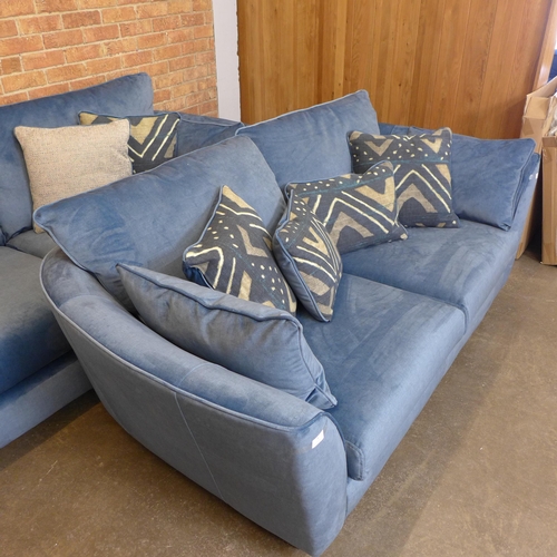 1995 - A Barker and Stonehouse diamond blue velvet three (W- 225cm D- 102cm H- 90cm) and 2.5 seater sofas (... 