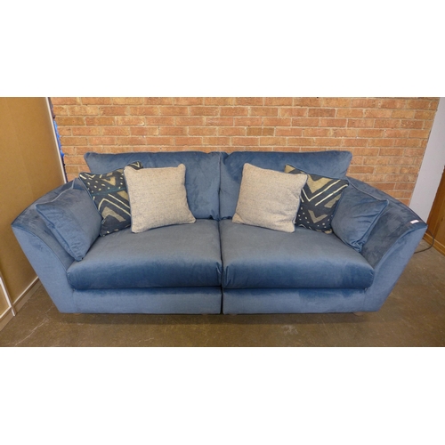 1995 - A Barker and Stonehouse diamond blue velvet three (W- 225cm D- 102cm H- 90cm) and 2.5 seater sofas (... 