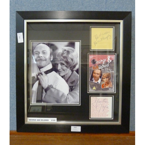 604 - A framed autograph display, Brian Murphy and Yootha Joyce, with Universal Autograph Club certificate... 