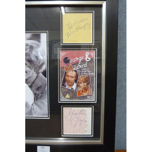 604 - A framed autograph display, Brian Murphy and Yootha Joyce, with Universal Autograph Club certificate... 