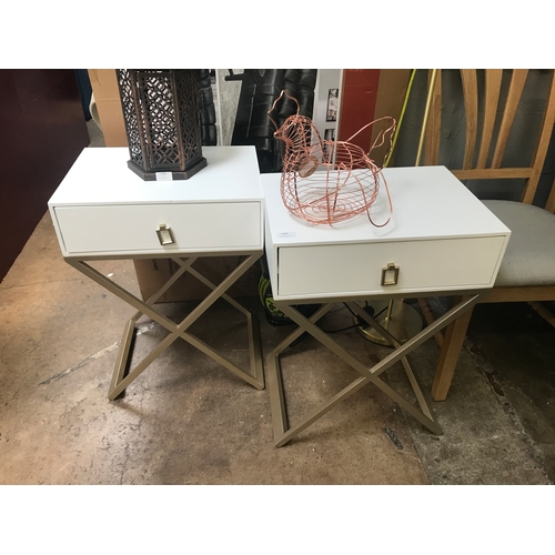 1383 - A pair of white bedside tables with gold legs