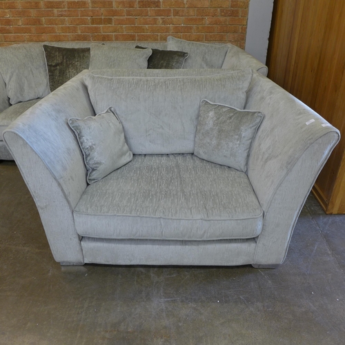 1414 - An Aria silver upholstered four seater sofa  (W- 240cm D- 112cm H- 82cm) and love seat  (W- 145cm D-... 