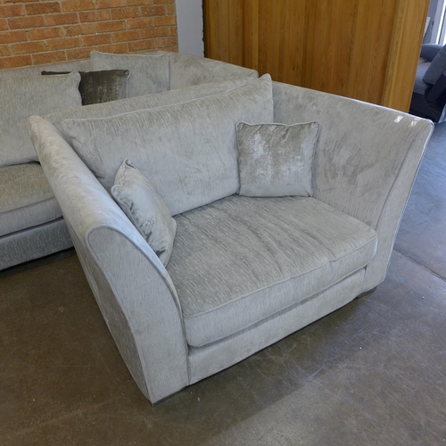 1414 - An Aria silver upholstered four seater sofa  (W- 240cm D- 112cm H- 82cm) and love seat  (W- 145cm D-... 