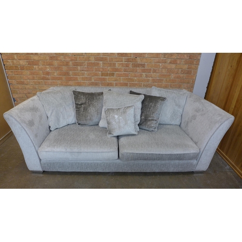 1414 - An Aria silver upholstered four seater sofa  (W- 240cm D- 112cm H- 82cm) and love seat  (W- 145cm D-... 