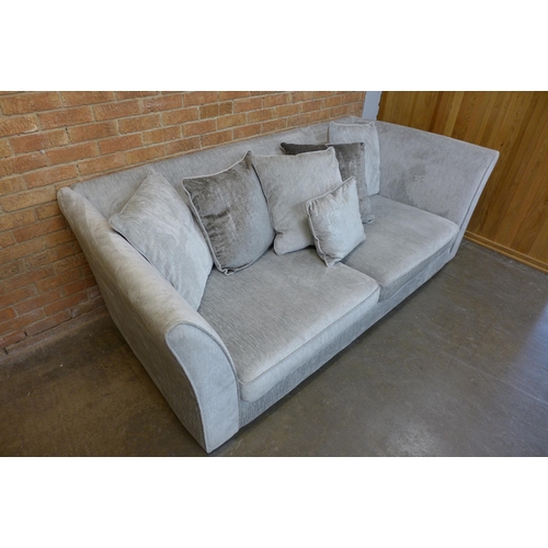 1414 - An Aria silver upholstered four seater sofa  (W- 240cm D- 112cm H- 82cm) and love seat  (W- 145cm D-... 