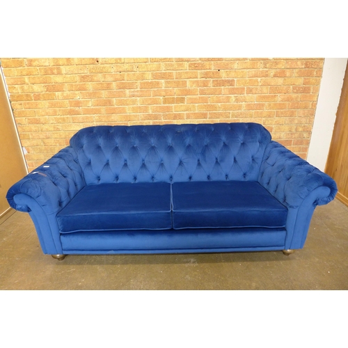 1415 - Bordeaux three seater Navy Velvet  sofa, Original RRP - £808.33 + VAT(4163-13)(W- 120cm D- 85cm H- 8... 