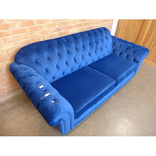 1415 - Bordeaux three seater Navy Velvet  sofa, Original RRP - £808.33 + VAT(4163-13)(W- 120cm D- 85cm H- 8... 