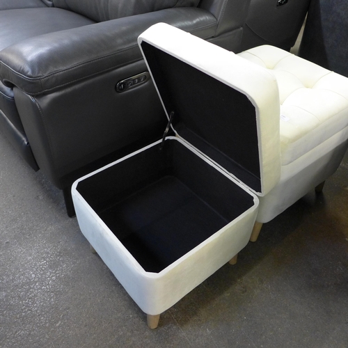 1443 - Two cream upholstered storage stools