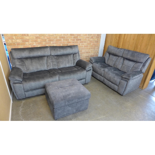 1481 - A Nero dark grey shark skin upholstered three seater (W- 206cm D- 92cm H- 97cm) and two seater sofa ... 