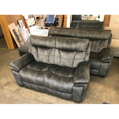 1481 - A Nero dark grey shark skin upholstered three seater (W- 206cm D- 92cm H- 97cm) and two seater sofa ... 