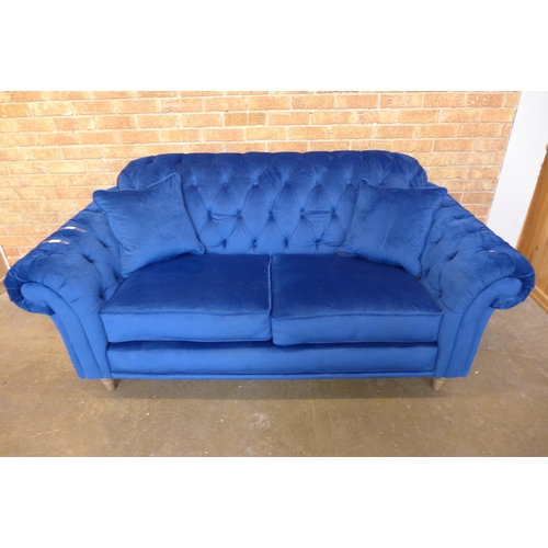 1491 - Bordeaux 3 Seater Navy velvet sofa, original RRP -£833.33 + VAT (4163-37)(W- 120cm D- 85cm H- 87cm) ... 