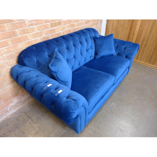 1491 - Bordeaux 3 Seater Navy velvet sofa, original RRP -£833.33 + VAT (4163-37)(W- 120cm D- 85cm H- 87cm) ... 