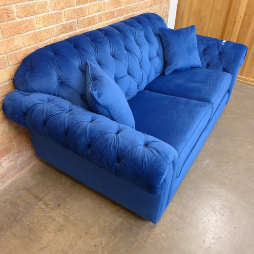 1492 - Bordeaux two Seater Navy Velvet Sofa, original RRP £808.33 + VAT (4162-5) (W- 120cm D- 87cm H-85cm) ... 