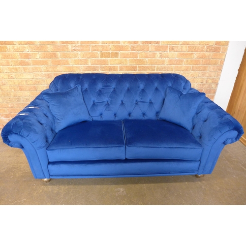 1493 - Bordeaux 3 Seater Navy velvet sofa , original RRP -£833.33 + VAT (4163-36)(W- 120cm D- 85cm H- 87cm)... 