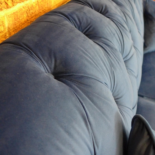 1493 - Bordeaux 3 Seater Navy velvet sofa , original RRP -£833.33 + VAT (4163-36)(W- 120cm D- 85cm H- 87cm)... 