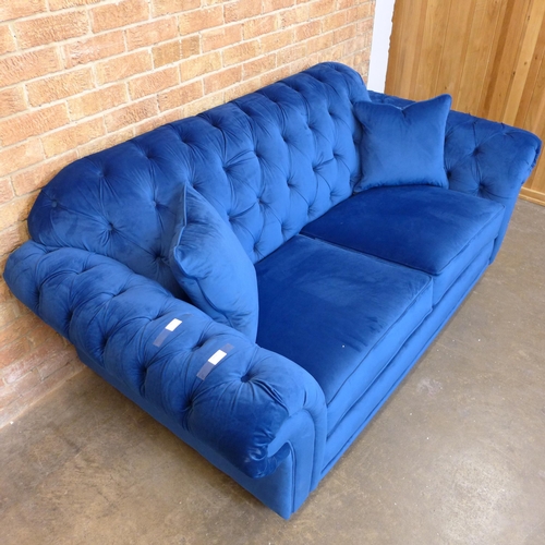 1493 - Bordeaux 3 Seater Navy velvet sofa , original RRP -£833.33 + VAT (4163-36)(W- 120cm D- 85cm H- 87cm)... 