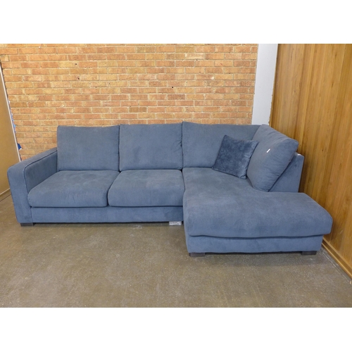 1496 - A blue jumbo cord 'L' shaped sofa (W- 272cm D- 160cm H- 90cm)