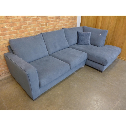 1496 - A blue jumbo cord 'L' shaped sofa (W- 272cm D- 160cm H- 90cm)