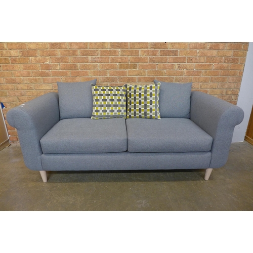 1497 - A pale blue upholstered 2.5 seater sofa  (W- 196cm D- 82cm H- 83cm)