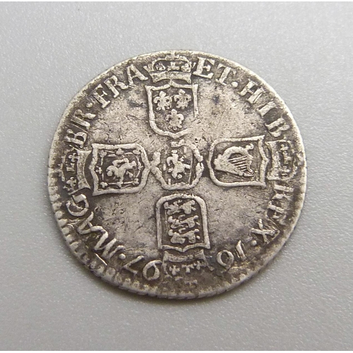 1003 - A William III 1697 sixpence