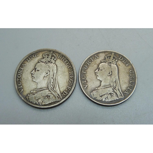 1013 - A Victorian crown and double florin, both 1889