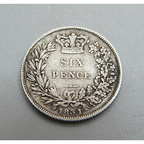 1015 - An 1831 William IV sixpence