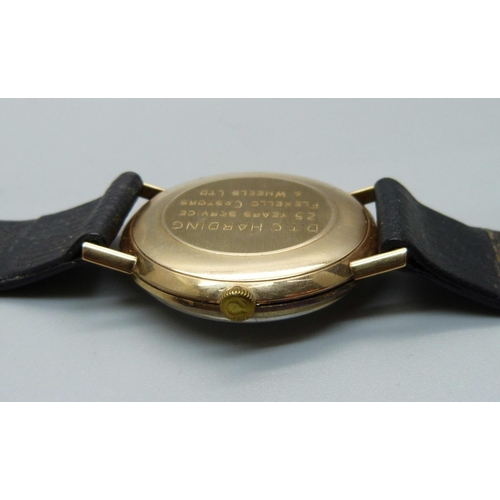 1016 - A 9ct gold Omega wristwatch with Omega buckle, boxed, the case back bears inscription, 33mm case