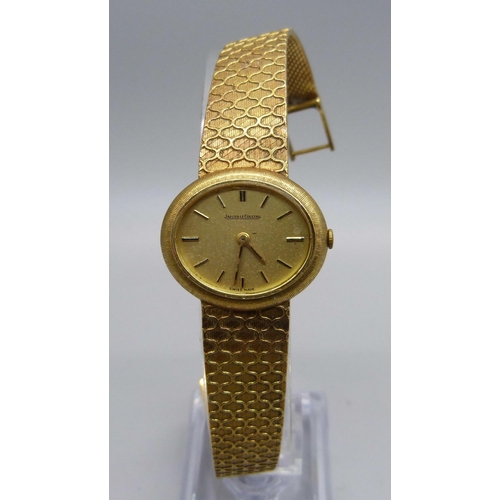 1019 - A lady's 18ct gold Jaeger-LeCoultre wristwatch, weight without movement and case back 46.3g, the cas... 