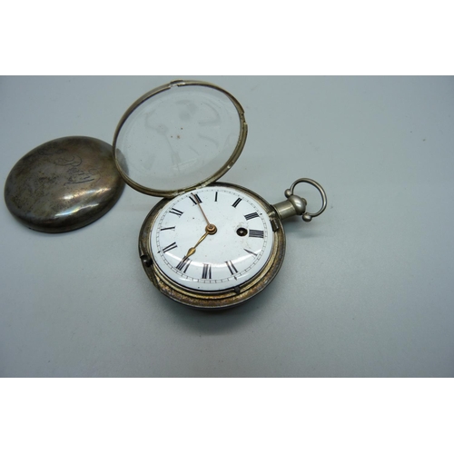 1020 - A silver full hunter verge pocket watch by Richard Ganthony, Lombard Street, London, the case hallma... 