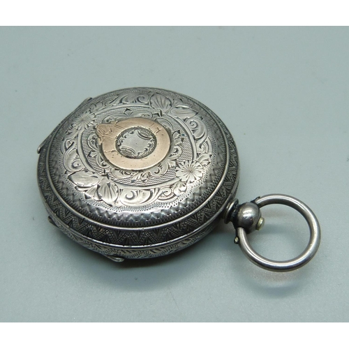 1023 - A late Victorian 935 silver cased pocket watch with silver dial, glass cracked