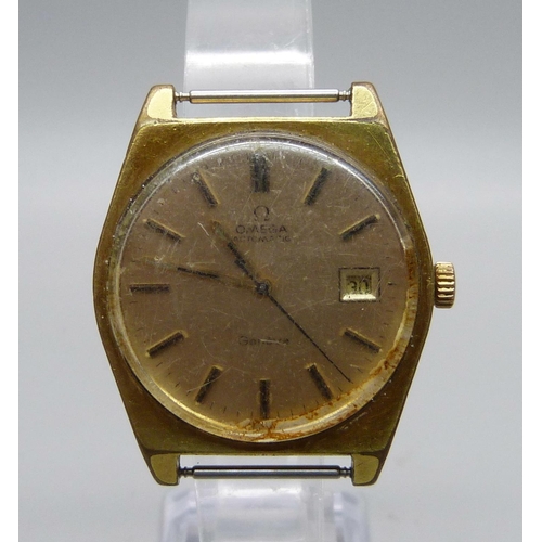 1025 - An Omega automatic date wristwatch, the case back bears inscription