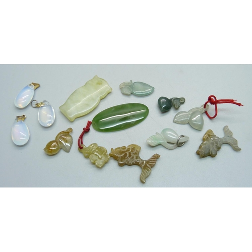 1051 - Assorted jade and opalite pendants