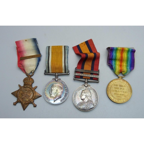 1059 - A trio of WWI medals to 6361 Pte. E.P. Ward North Staffordshire Regiment and a Queen's South Africa ... 