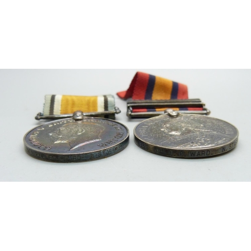 1059 - A trio of WWI medals to 6361 Pte. E.P. Ward North Staffordshire Regiment and a Queen's South Africa ... 