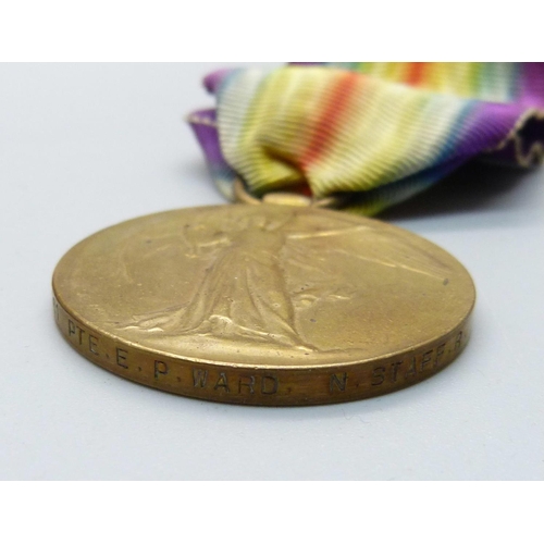 1059 - A trio of WWI medals to 6361 Pte. E.P. Ward North Staffordshire Regiment and a Queen's South Africa ... 