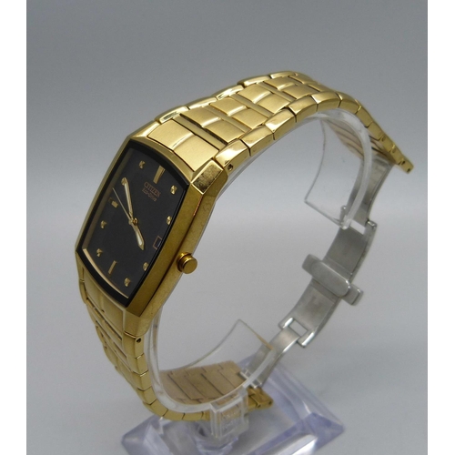 1076 - A gentleman's Citizen Eco Drive Calendar 100 MT gold plated bracelet wristwatch, E111-5049359