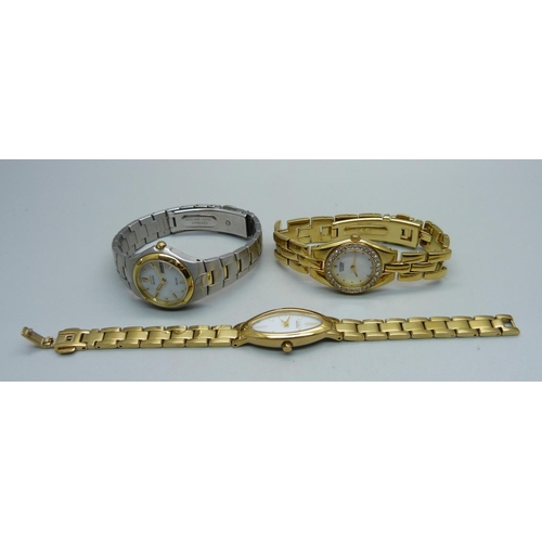 1077 - Three lady's Citizen wristwatches, two Eco-drive and one quartz