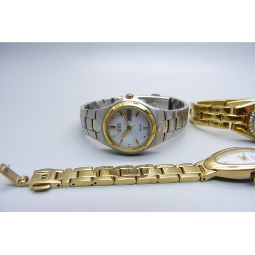 1077 - Three lady's Citizen wristwatches, two Eco-drive and one quartz